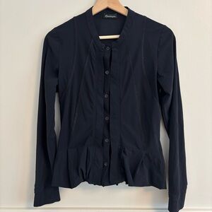 Chic black Button-Down Shirt with Pleated Hem